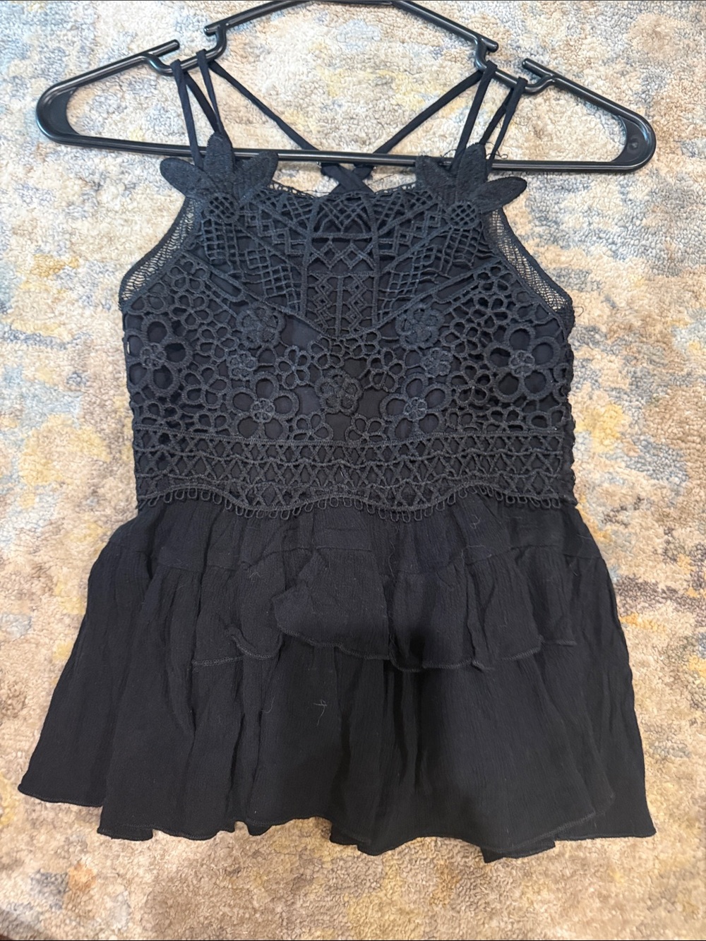 Chelsea & Violet Black Lace-Front Tank Top